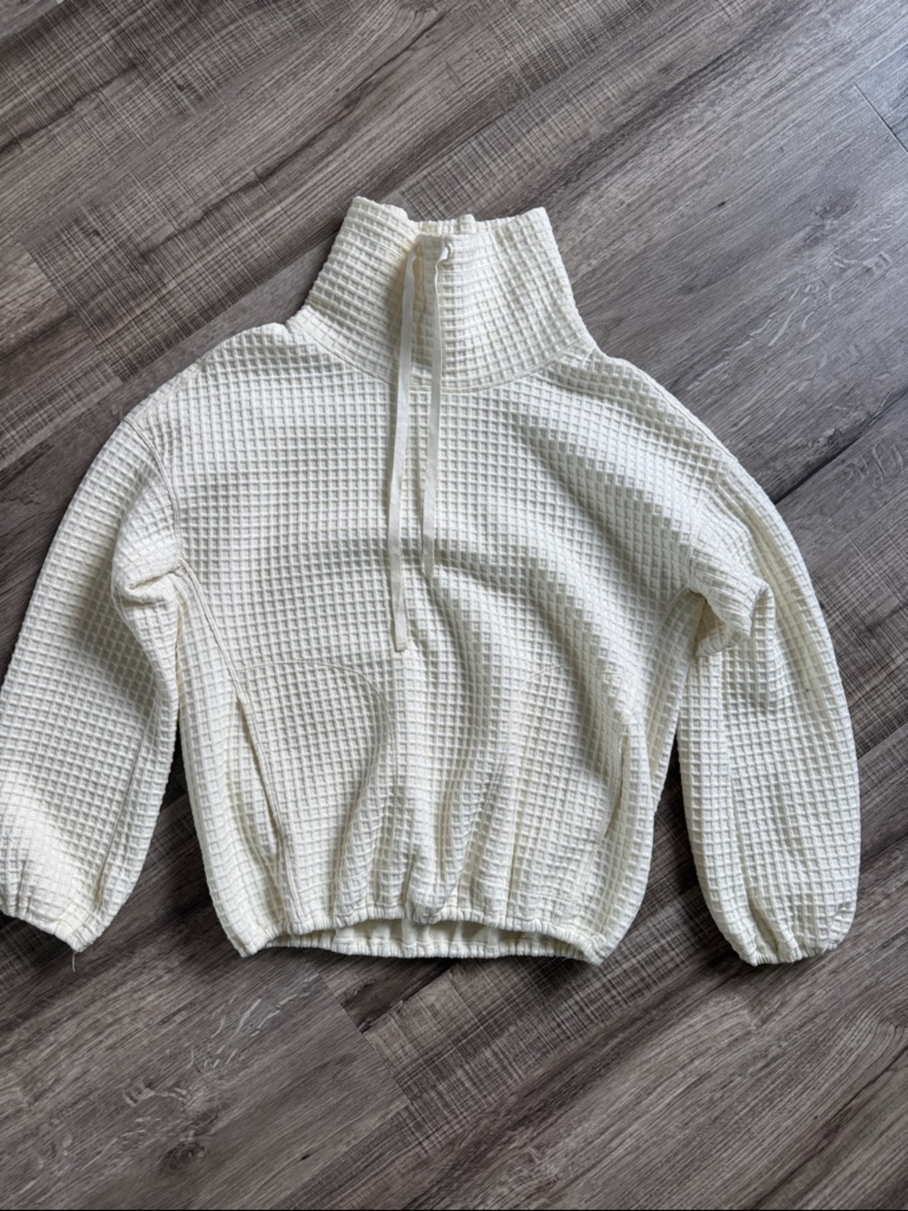 Max Studio Cream Waffle-Knit Half-Zip Pullover - oversized